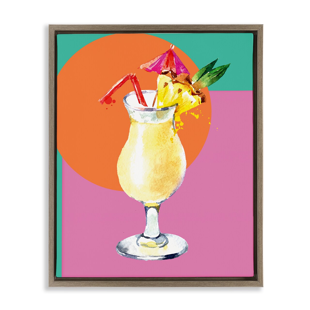 Stupell Industries Modern Tropical Cocktail Framed Floater Canvas Wall Art Design by Susan Jill